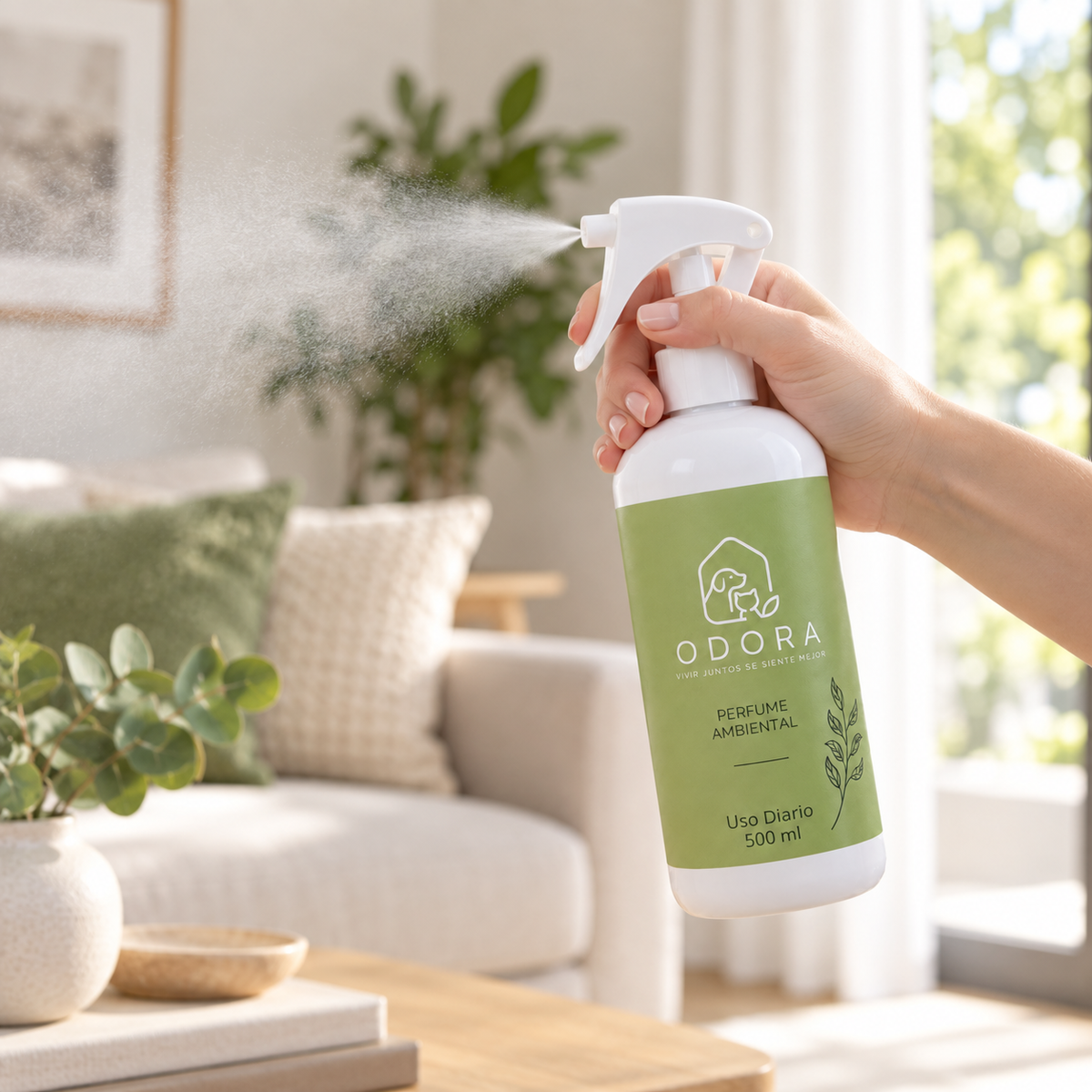 Perfume Ambiental ODORA, home spray con aroma a limpieza para casas con perros y gatos
